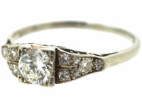 Art Deco Platinum & Diamond Solitaire Ring with Diamond Set Shoulders