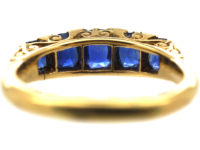 Victorian 18ct Gold Five Stone Sapphire & Rose Diamond Carved Half Hoop Ring