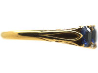 Victorian 18ct Gold Five Stone Sapphire & Rose Diamond Carved Half Hoop Ring