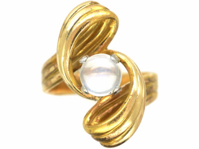 French 18ct Gold Twissel Ring set with a Moonstone