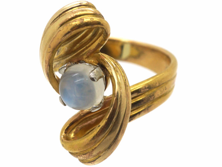 French 18ct Gold Twissel Ring set with a Moonstone