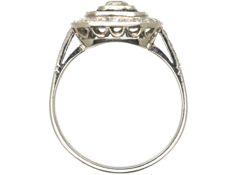 Art Deco Platinum, Emerald & Diamond Target Ring
