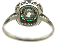 Art Deco Platinum, Emerald & Diamond Target Ring