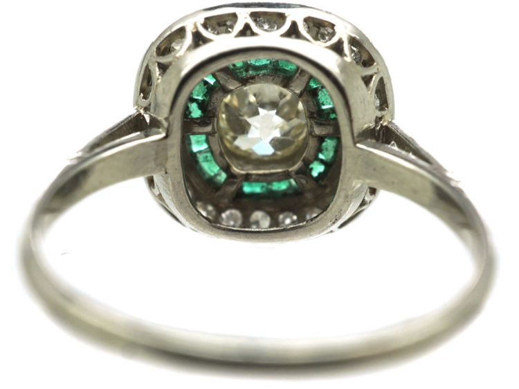 Art Deco Platinum, Emerald & Diamond Target Ring