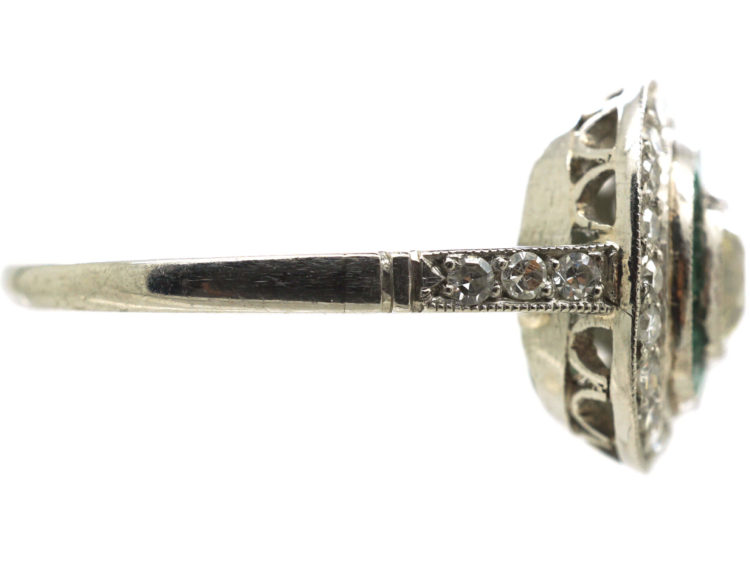Art Deco Platinum, Emerald & Diamond Target Ring