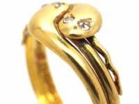 Victorian 18ct Gold Entwined Double Snake Ring with Diamond Set Eyes