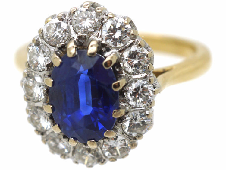 18ct Gold, Sapphire & Diamond Oval Cluster Ring