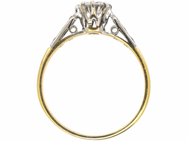 Art Deco 18ct Gold & Platinum, Diamond Solitaire Ring with Diamond Set Shoulders