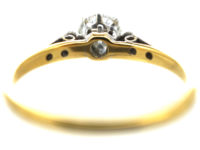 Art Deco 18ct Gold & Platinum, Diamond Solitaire Ring with Diamond Set Shoulders