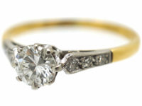 Art Deco 18ct Gold & Platinum, Diamond Solitaire Ring with Diamond Set Shoulders