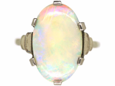 Art Deco 18ct White Gold & Opal Ring