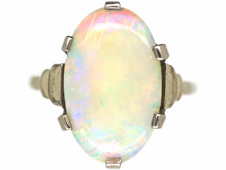 Art Deco 18ct White Gold & Opal Ring