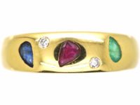 18ct Gold Sapphire, Emerald, Ruby & Diamond Ring
