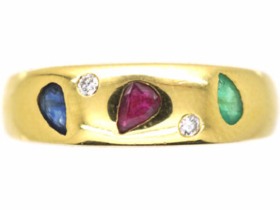 18ct Gold Sapphire, Emerald, Ruby & Diamond Ring