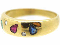 18ct Gold Sapphire, Emerald, Ruby & Diamond Ring