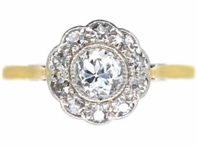 Edwardian 18ct Gold & Platinum, Diamond Daisy Cluster Ring