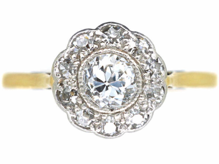 Edwardian 18ct Gold & Platinum, Diamond Daisy Cluster Ring