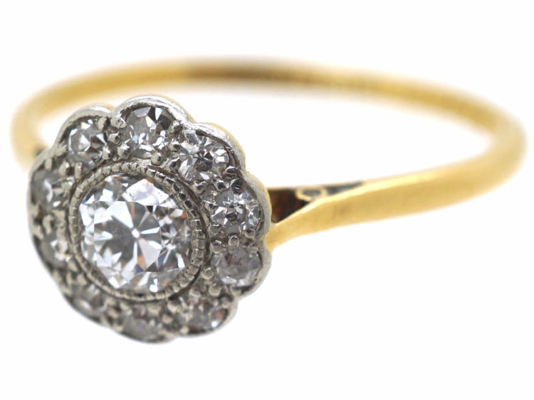 Edwardian 18ct Gold & Platinum, Diamond Daisy Cluster Ring