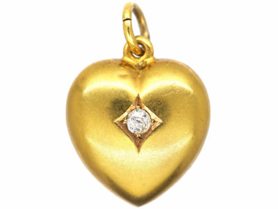 Edwardian 15ct Gold & Diamond Heart Shaped Pendant