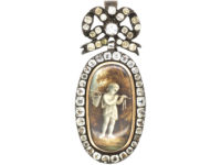 French Early 19th Century Silver & Paste Miniature Pendant of a Young Boy With Fishing Net & Fish