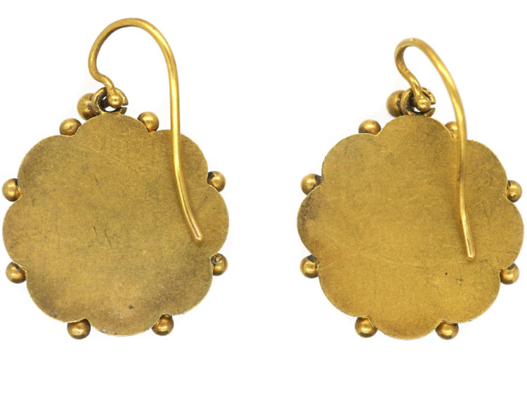 Victorian 15ct Gold Round Earrings set with Natural Split Pearls