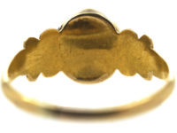 Early Victorian 15ct Gold, Black Enamel & Rose Diamond Pansy Ring with Hidden Compartment