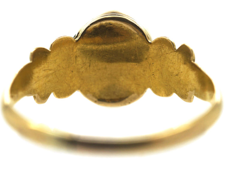 Early Victorian 15ct Gold, Black Enamel & Rose Diamond Pansy Ring with Hidden Compartment