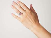 Edwardian 18ct Gold Sapphire & Diamond Carved Half Hoop Ring