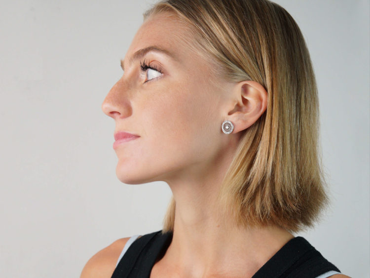 Art Deco Platinum & Rose Diamond Round Earrings with a Diamond in the Centre