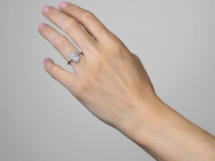 Art Deco 18ct Gold & Platinum, Diamond Rectangular Ring With Diamond Shoulders