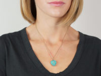 Victorian 9ct Gold, Turquoise & Natural Split Pearl Heart Forget Me Not Pendant