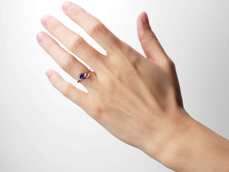 Edwardian 18ct Gold, Sapphire & Diamond Crossover Ring