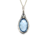 Art Deco Silver & Synthetic Blue Spinel Pendant on a Silver Chain