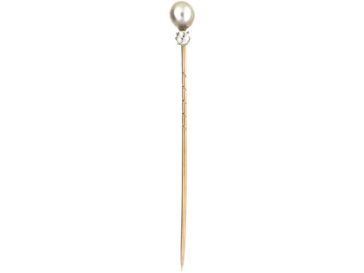 Edwardian Natural Pearl & Diamond Tie Pin