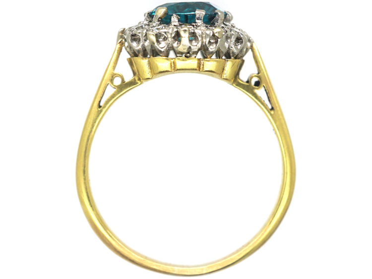 Art Deco 18ct Gold & Platinum, Zircon & Diamond Cluster Ring