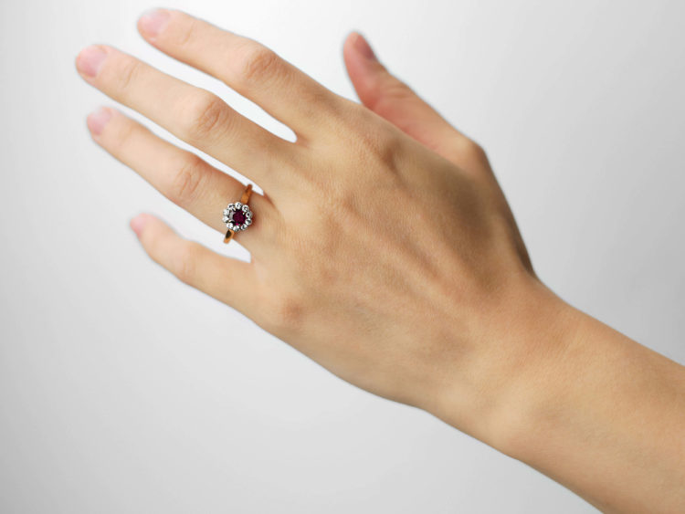Edwardian 18ct Gold & Platinum, Ruby & Diamond Cluster Ring