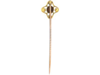 Edwardian 15ct Gold Tie Pin set with a Garnet & Four Natural Pearls