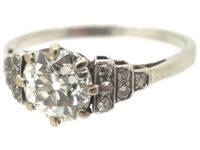 Art Deco Platinum & Diamond Solitaire Ring with Diamond Set Step Shoulders