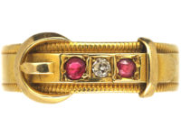 Victorian 18ct Gold, Ruby & Diamond Buckle Ring