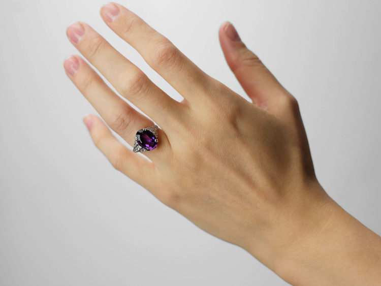 Art Deco 18ct White Gold, Amethyst & Diamond Ring