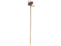 Edwardian 15ct Gold Sapphire, Ruby & Natural Split Pearl Shamrock Tie Pin