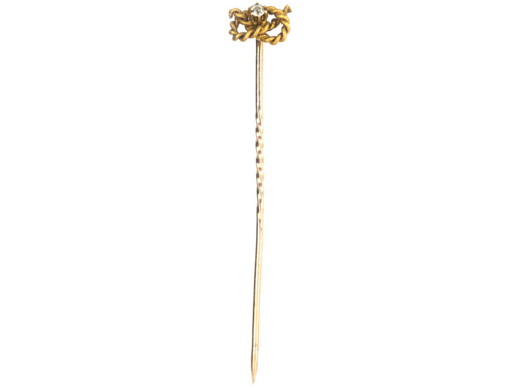Victorian 15ct Gold Stafford Knot Tie Pin set with a Diamond