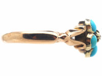 Victorian 9ct Gold Forget Me Not Flower Ring set with Turquoise & a Rose Diamond