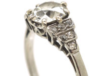 Art Deco Platinum & Diamond Solitaire Ring with Diamond Set Step Shoulders