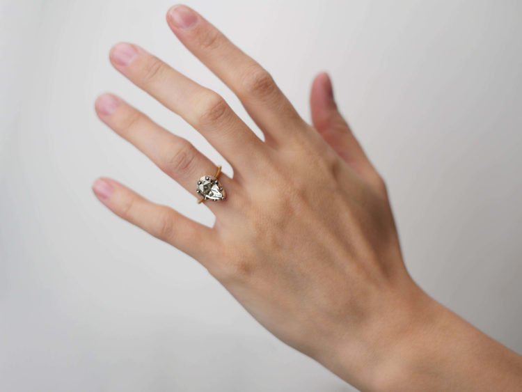 18ct Gold & Silver Pear Shaped Large Rose Diamond Ring