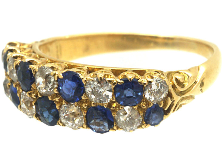 Victorian 18ct Gold, Sapphire & Diamond Chequerboard Ring