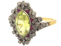 Edwardian 18ct Gold & Platinum, Chrysolite, Diamond & Ruby Ring