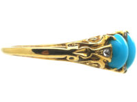 Victorian 18ct Gold Three Stone Turquoise & Rose diamond Ring