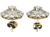 Edwardian 15ct Gold & Platinum Large Diamond Cluster Earrings
