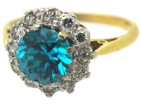 Art Deco 18ct Gold & Platinum, Zircon & Diamond Cluster Ring